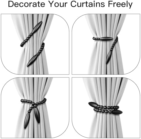 Wood Bead Curtain Tiebacks 2 Pack, No Drill Curtain Holdbacks - Image 5