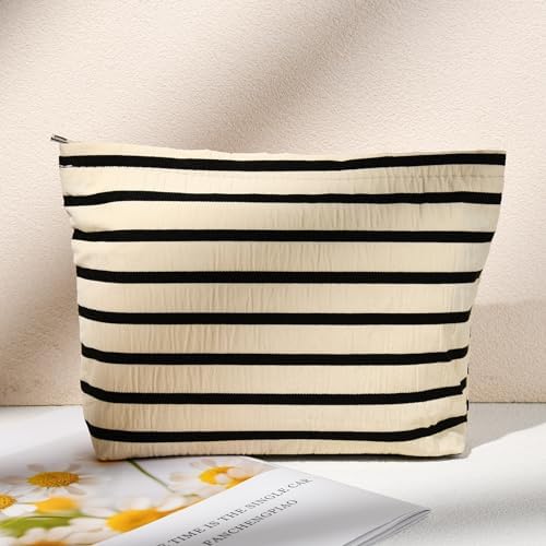 SOIDRAM 2 Pieces Makeup Bag Large Stripe Cosmetic Bag Capacity Canvas Mix - Image 7