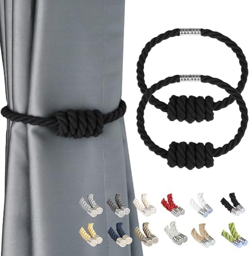 BEL AVENIR Magnetic Cotton Curtain Tiebacks 2 Pack Hand-Woven Curtain Ties by BELAVENIR
