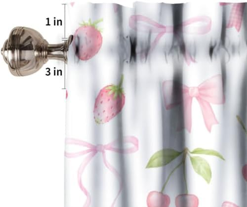 Cute Pink Bow Valance, Watercolor Aesthetic Pink Strawberries Cherries Pastel - Image 3