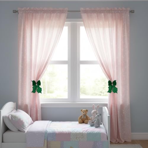 2 Pack French Lace Bow Curtain Tiebacks, Dark Green - Image 4