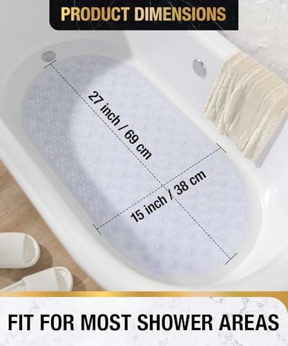 HITSLAM Bathtub Mat Non Slip, 27x15 Inch Bubble Oval Bath Tub Mat - Image 5