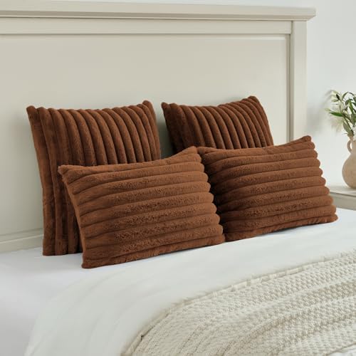 FUTEI Pack of 2 Faux Fur Throw Pillow Covers 18x18 Inch - Image 5