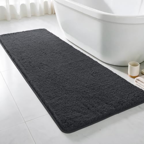 Polyester Bathroom Runner Rug 24"x60" Dark Gray, Soft Bath Mat by Kildoss