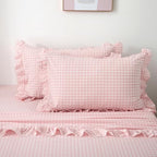 2 Pack Blush White Gingham Ruffle Standard Pillow Shams 20"x26" - Image 3