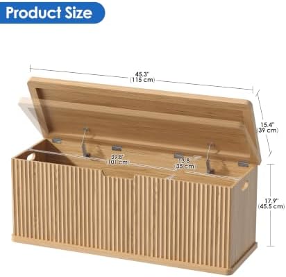 Akxomel 45.3" Fluted Storage Chest Wooden Storage Trunk 2 Safety Hinges Oak - Image 3