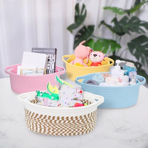 ABenkle Small Basket with Handles, Boho Decorative Rope Woven Dog Cat Toy - Image 5