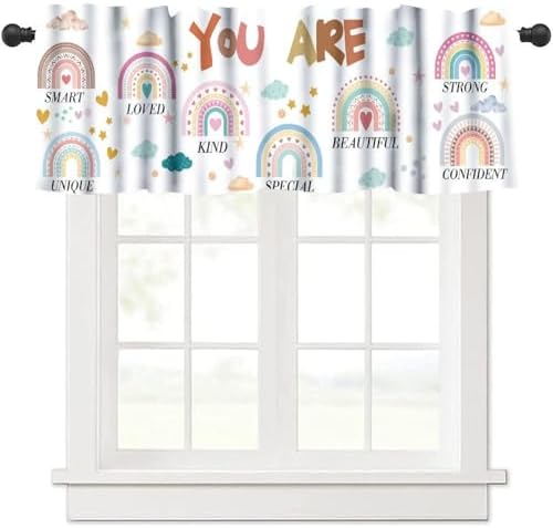 Rainbow Valances Curtain Quotes Inspirational Positive Colorful Pattern Window by Unknown