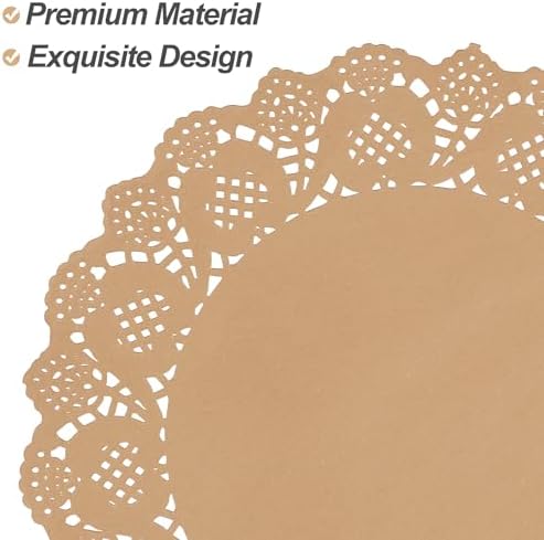 MCEAST 300 Pack Round Brown Kraft Paper Doilies 13.5 Inches Lace Paper Place - Image 3