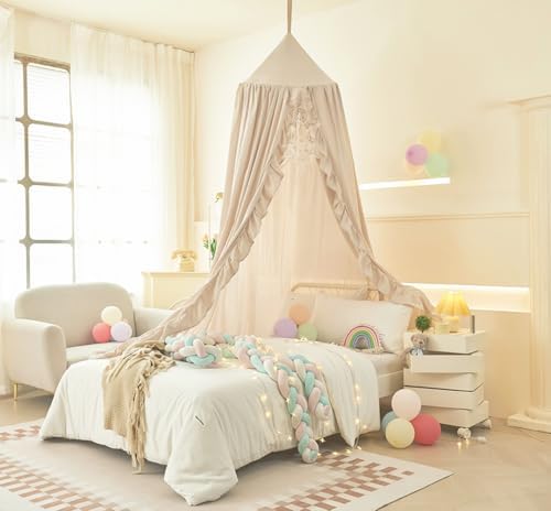 Mengersi Bed Canopy for Girls, Ruffled Canopy Bed Curtains Kids Canopy for - Image 7