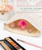 Flat Makeup Bag for Women, Zipper Cosmetic Pouch for Purse, Flower White - Image 2