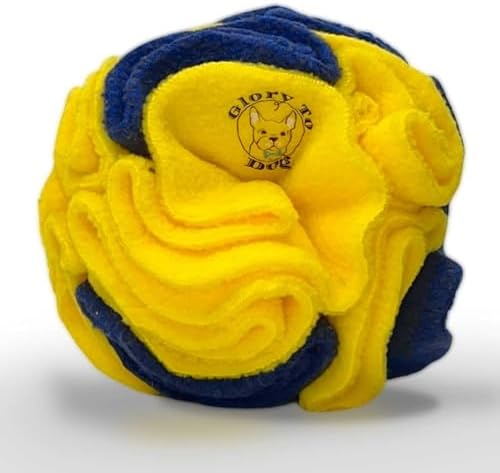 Glory To Dog Puppy/Small Breed Snuffle Ball Toy Bright Yellow & Royal Blue by GloryToDog