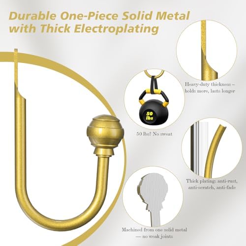 Hion Curtain Holdbacks Gold 4pcs, Curtain Tiebacks Wall Mounted Hooks - Image 3