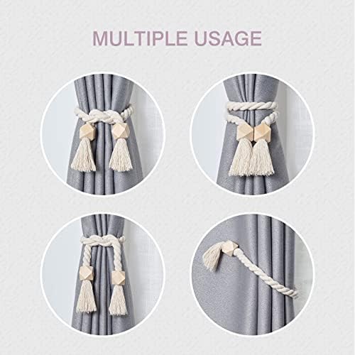 NICEEC 4 Pack Wooden Polyhedron Magnetic Curtain Tiebacks Boho Home Decor Drape - Image 6