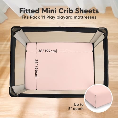 2 Pack and Play Sheets, Waterproof Mini Crib Sheet Fitted 38x26 - Image 3