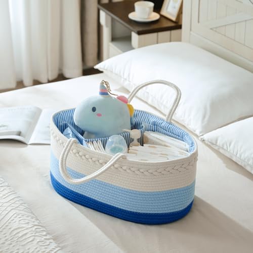 luxury little Diaper Caddy Organizer, Large Cotton Rope Nursery Baby Basket - Image 2