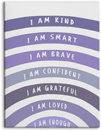 HRQKO Boho Inspirational Purple I Am Kind Canvas Wall Art Prints, Motivational by HRQKO