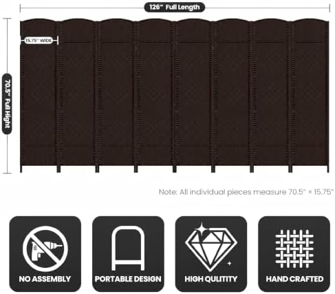 8 Panel Folding Room Divider, Woven Privacy Screen - Image 3