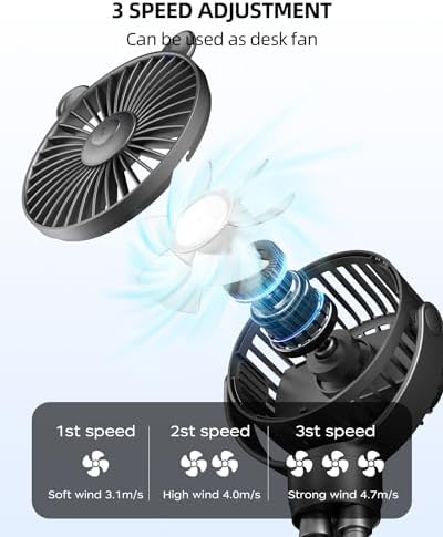 buywoo Portable Stroller Mini Fan, Small Rechargeable Personal Cooler w/ 360° - Image 3