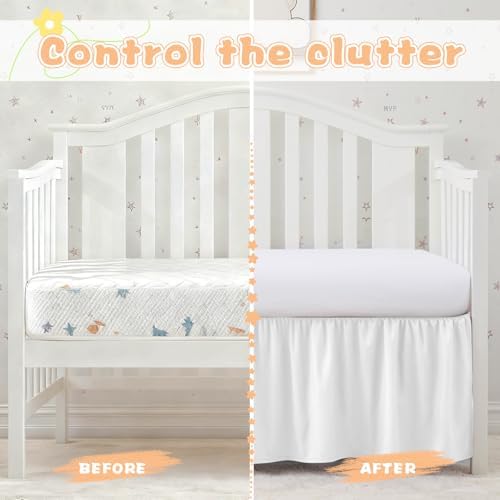 SiinvdaBZX White Crib Skirt Dust Ruffle, Microfiber Crib Bed Skirt - Image 5