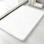Polyester Bathroom Rug 24"x36" White, Non-Slip Soft Shaggy Bath Mat by Kildoss