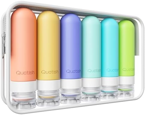 Quatish Travel Bottles for Toiletries 6 Pack, Original Patented Leakproof 3 oz by Quatish