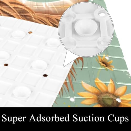 Shower Mat Non Slip 26.8 x 15.1 Inches, Highland Cow Sunflower Bathtub Mat - Image 3