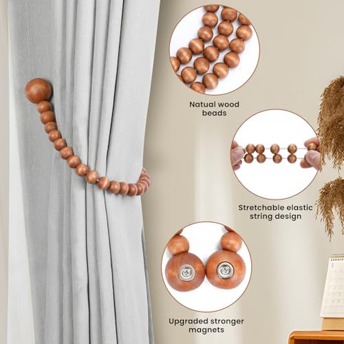 KLOGTSIND Magnetic Curtain Tiebacks, 6 Pack Wood Bead Curtain Holdbacks - Image 5