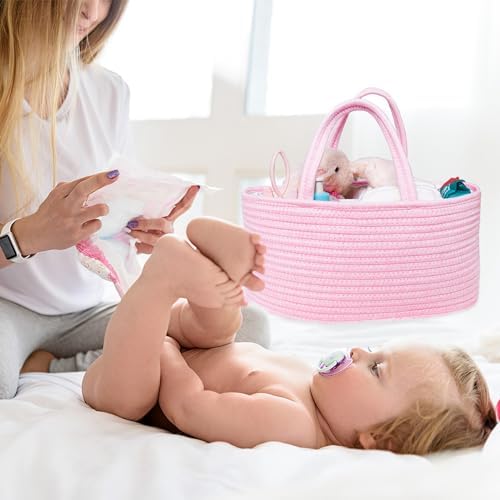 ABenkle Diaper Caddy Organizer, Boho Rustic Cotton Rope Nursery Baby Basket - Image 4