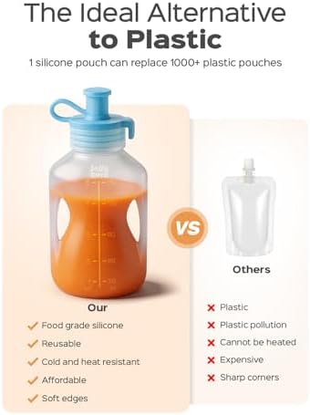 Jelly Ruru Silicone Reusable Baby Food Pouches, 5oz Squeeze Pouch, 2 Pack - Image 5