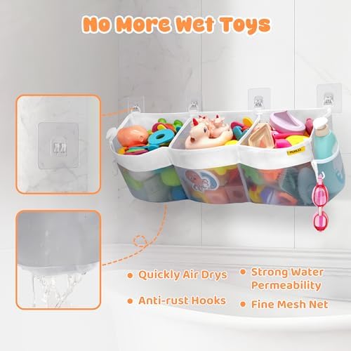Bath Toy Organizer 3 Compartment Bath Toy Storage Bag Shower Caddy - Image 5