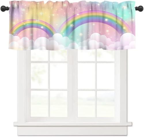Cute Rainbow Valance, Fantasy Cloudy Pink Sky Magic Princess Landscape Fairy by JanJCurt