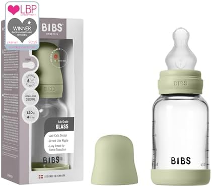 BIBS Glass Baby Bottle, 120 ml, Silicone Nipple by BIBS