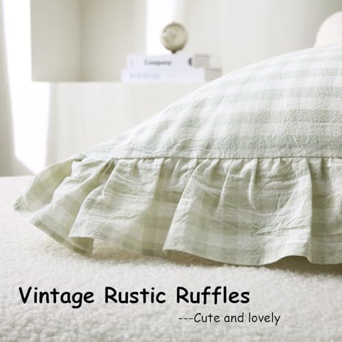 2 Pack Pile Green Gingham Ruffle Throw Pillow Covers 18''x18'' - Image 4