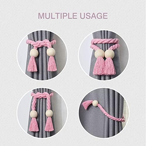 NICEEC 2 Pack Wooden Ball Magnetic Curtain Tiebacks Boho Home Decor Drape Tie - Image 5