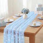 4 Pcs Blue White Cloud Table Runner 29x70 Inch Tulle Flocking - Image 4