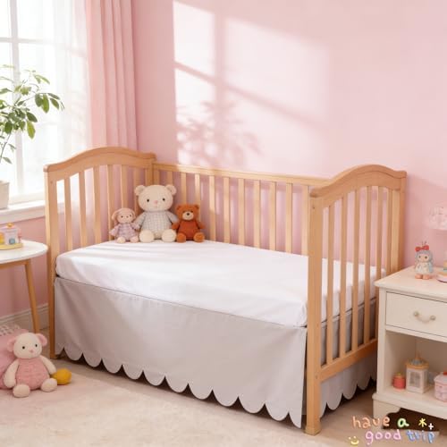 Shunjie.Home Scallop Edge Crib Skirt Ivory, 100% Egyptian Cotton 400 Thread - Image 5