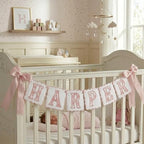 Custom Embroidered Baby Banner, Personalized Baby Name Banner, Scallopped Bow by MeMate