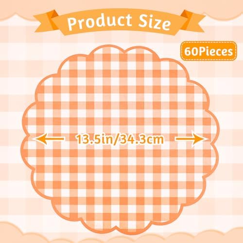 60 Pcs Orange and White Gingham Paper Placemats, Disposable Fall Placemat - Image 2