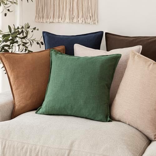Foindtower Linen Solid Decorative Throw Pillow Covers 22x22 Inch Pine Green - Image 7