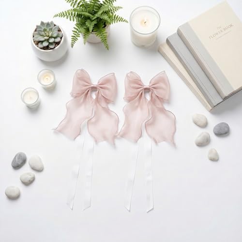 2 Pack French Lace Bow Curtain Tiebacks, Blush Pink - Image 3