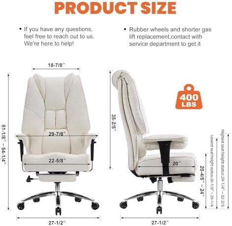 EXCEBET Big and Tall Office Chair 400lbs Wide Seat, Leather High Back Executive - Image 2