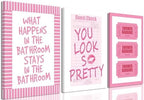JBZDD 3Pcs Framed Preppy Pink Bathroom Wall Art Set, Funny Guest Check & Shower by JBZDD