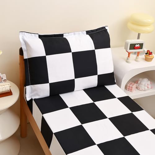 Caressma Checkered Toddler Bedding Set Black White Plaid Comforter Set - Image 6