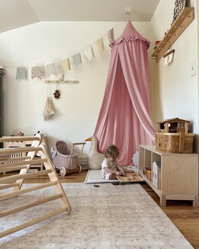 ZEAK Kids Bed Canopy with Ruffles Cotton Hanging Tent Frills Curtain Net - Image 2