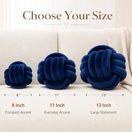 Petrella Navy Blue Knot Pillow Ball, 11 Inch Round Accent Decorative Pillow - Image 3