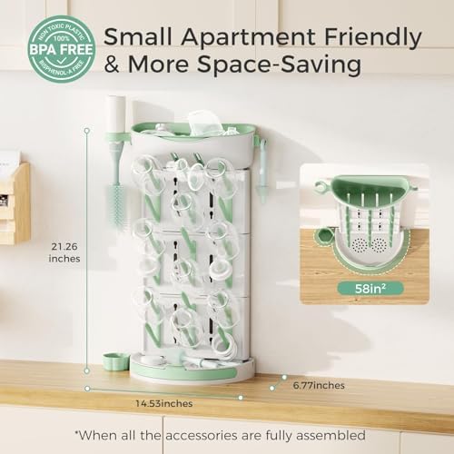 Momcozy Baby Bottle Drying Rack, 18 Bottles Vertical Space Saving - Image 4