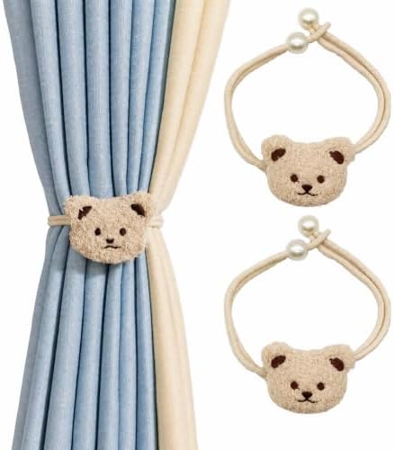 Beige Bear Curtain Tiebacks 2 Pack, Adjustable No-Drill Rope Ties by Unknown