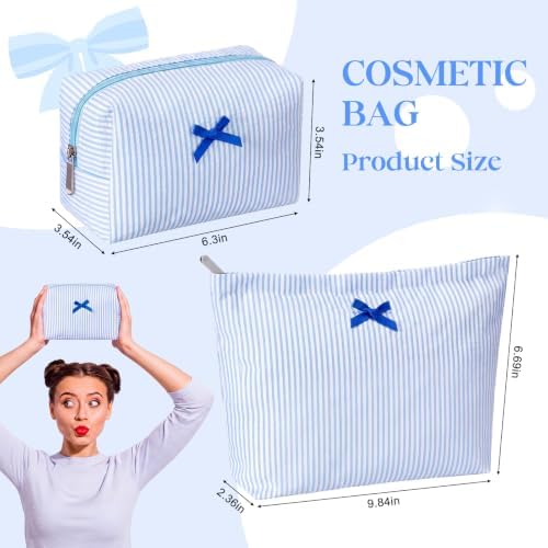 Huhumy 2 Pcs Makeup Bag Set for Women, Bow Stripe - Image 4