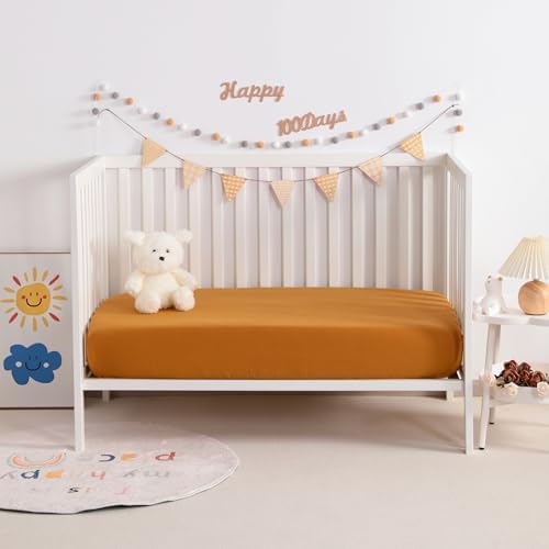 NTBAY 2 Pack Muslin Cotton Crib Sheets, Soft and Breathable Double Layer 28x52 - Image 2